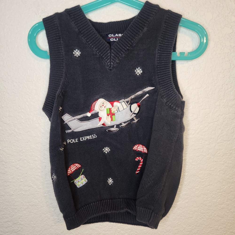 Class Club the north pole Holiday Sweater Vest with Snowman and Plane Design 3